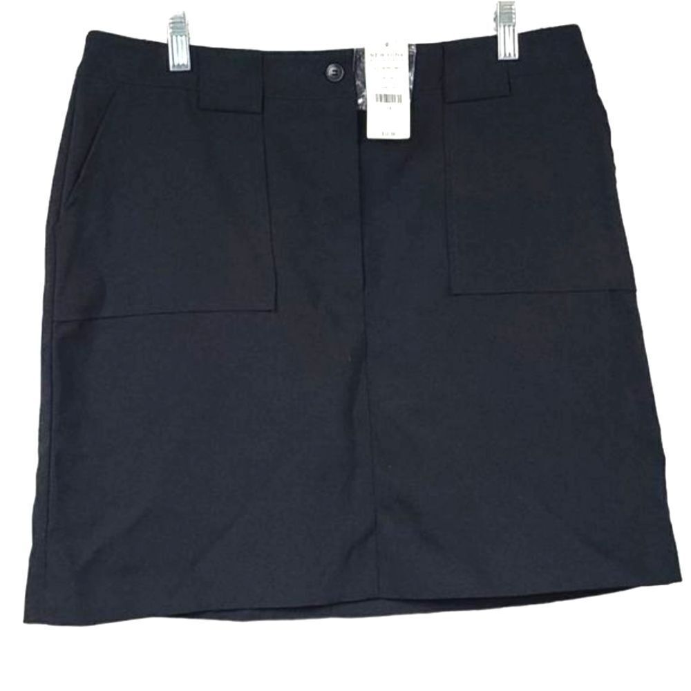New York & Company Black A-Line Mini Skirt City Stretch Pockets Size 14 Workwear